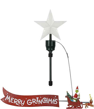 Mr. Christmas LED Lighted Grinch Sleigh Animated Tree Topper with Banner