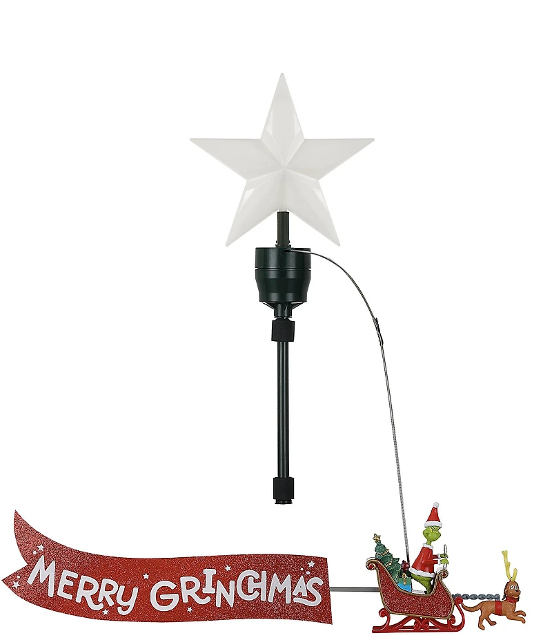 Mr. Christmas LED Lighted Grinch Sleigh Animated Tree Topper with Banner