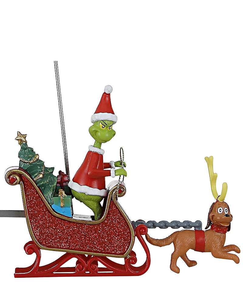 Mr. Christmas LED Lighted Grinch Sleigh Animated Tree Topper with Banner