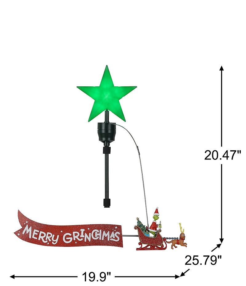 Mr. Christmas LED Lighted Grinch Sleigh Animated Tree Topper with Banner