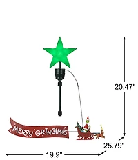 Mr. Christmas LED Lighted Grinch Sleigh Animated Tree Topper with Banner