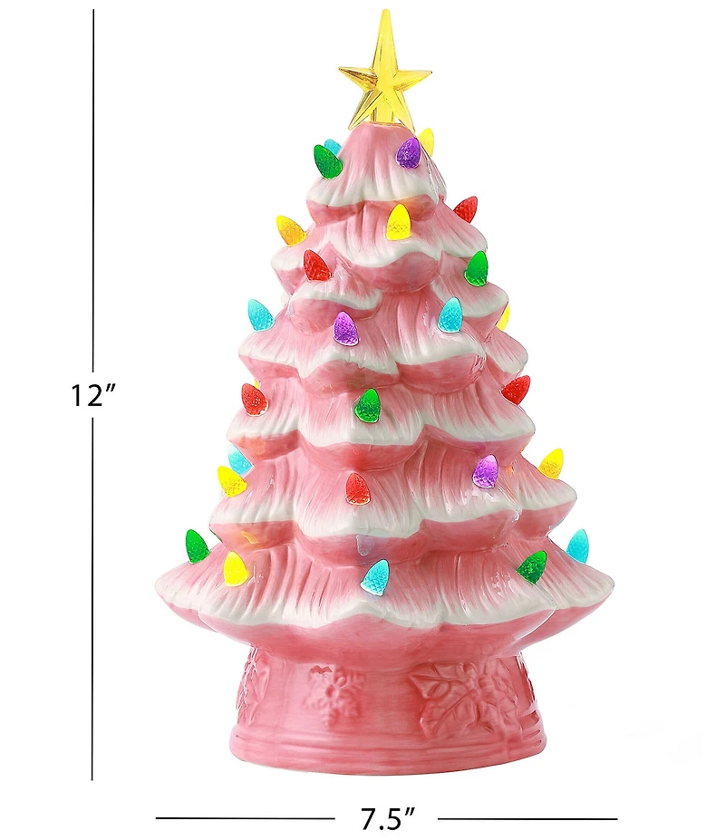 Mr. Christmas 12-Inch LED - Lightning Nostalgic Pink Ceramic Christmas Tree
