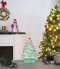 Mr. Christmas 14-Inch LED Nostalgic Seafoam with Red Bulbs Ceramic Christmas Tree