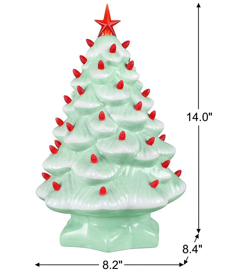 Mr. Christmas 14-Inch LED Nostalgic Seafoam with Red Bulbs Ceramic Christmas Tree