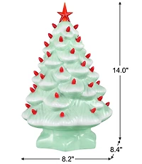 Mr. Christmas 14-Inch LED Nostalgic Seafoam with Red Bulbs Ceramic Christmas Tree
