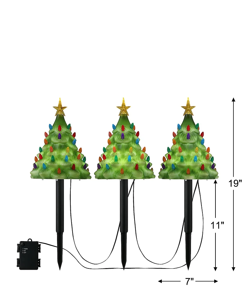 Mr. Christmas 9-inch Set of 3 Lit Blow Mold Pathway Christmas Trees Decor