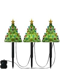 Mr. Christmas 9-inch Set of 3 Lit Blow Mold Pathway Christmas Trees Decor
