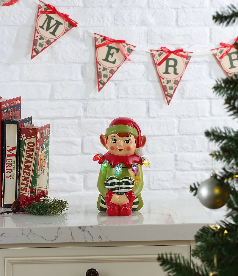 Mr. Christmas 9#double; Light Up Nostalgic Ceramic Elf Figure