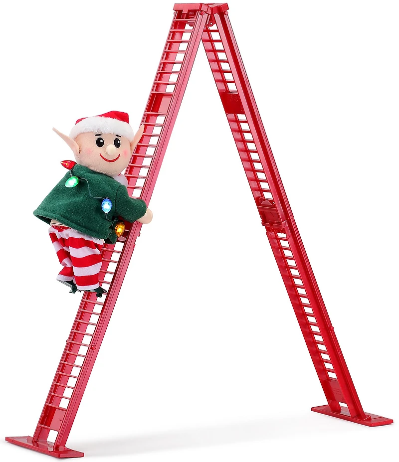 Mr. Christmas Battery-Operated Animated Ladder Climbing Santa's Elf Tabletop Decor