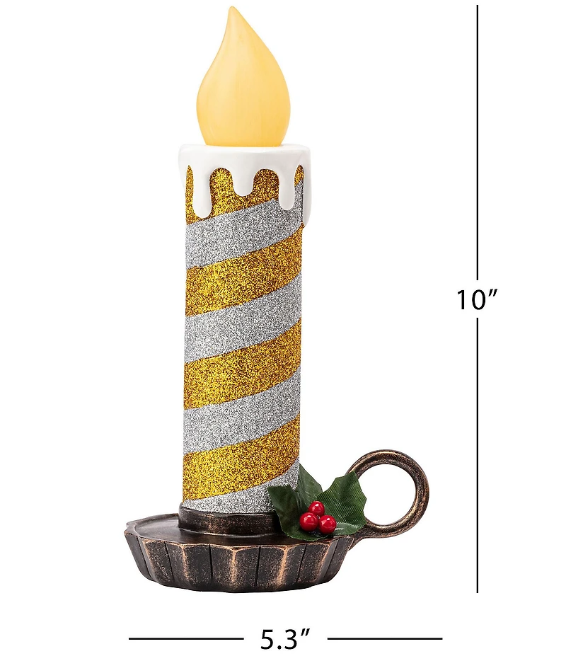 Mr. Christmas Battery-Operated Flickering LED Glittery Striped Candles in Silver and Gold, Set of 2