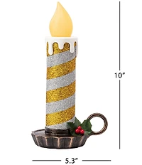 Mr. Christmas Battery-Operated Flickering LED Glittery Striped Candles in Silver and Gold, Set of 2
