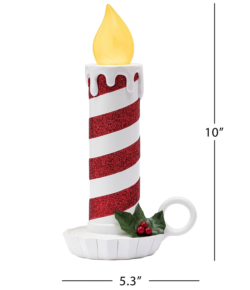 Mr. Christmas Battery-Operated Flickering LED Red and White Glittery Striped Candles, Set of 2