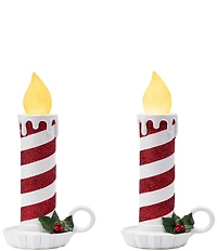 Mr. Christmas Battery-Operated Flickering LED Red and White Glittery Striped Candles, Set of 2