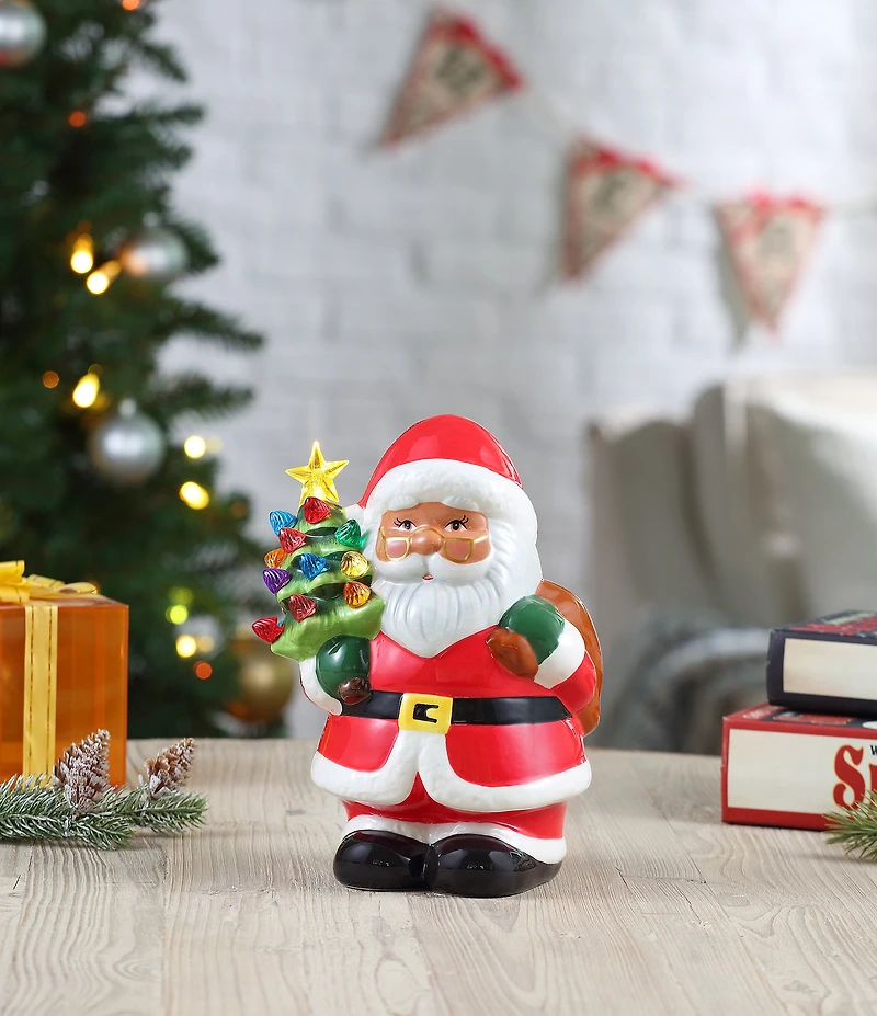Mr. Christmas Ceramic Nostalgic African American Light-up Santa Figurine