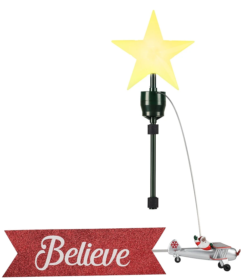Mr. Christmas LED Light Up Animated African American Santa Biplane Believe Tree Topper