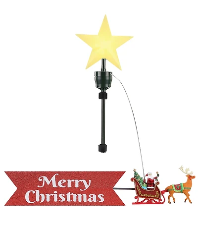 Mr. Christmas LED Lighted & Animated Santa's Sleigh Tree Topper