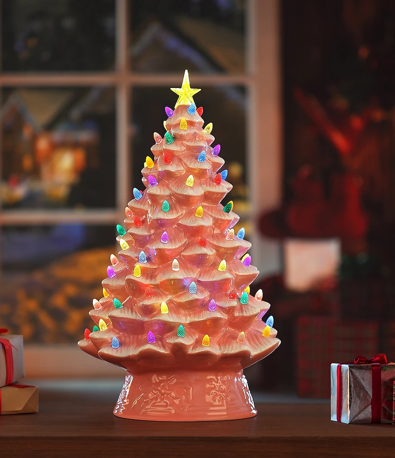 Mr. Christmas Nostalgic 18#double; Ceramic LED Tabletop Christmas Tree, White