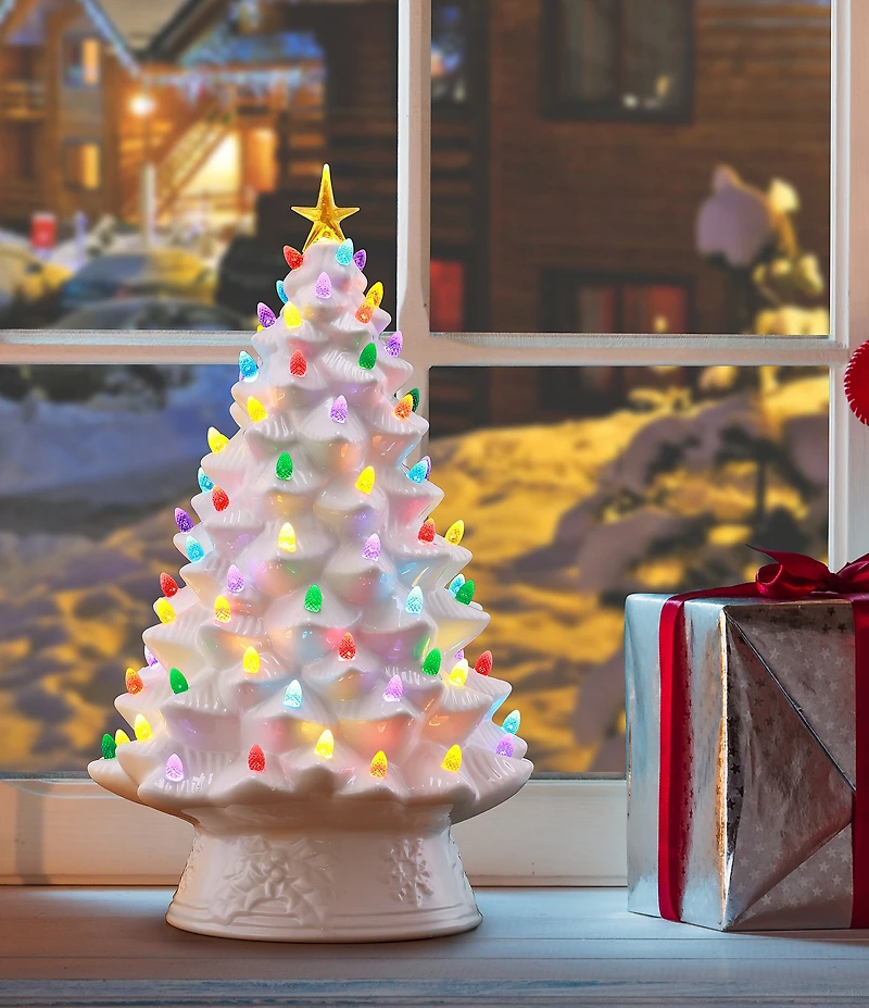 Mr. Christmas Nostalgic 18#double; Ceramic LED Tabletop Christmas Tree, White