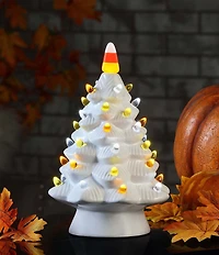 Mr. Halloween 12-Inch LED Lighting Nostalgic White Ceramic Candy Corn Topper Halloween Tree