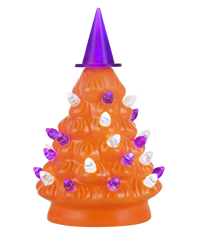 Mr. Halloween LED Lighted 5.4#double; Ceramic Witch Hat Topper Mini Tree, Set of 2