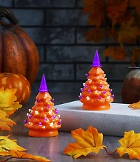 Mr. Halloween LED Lighted 5.4#double; Ceramic Witch Hat Topper Mini Tree, Set of 2