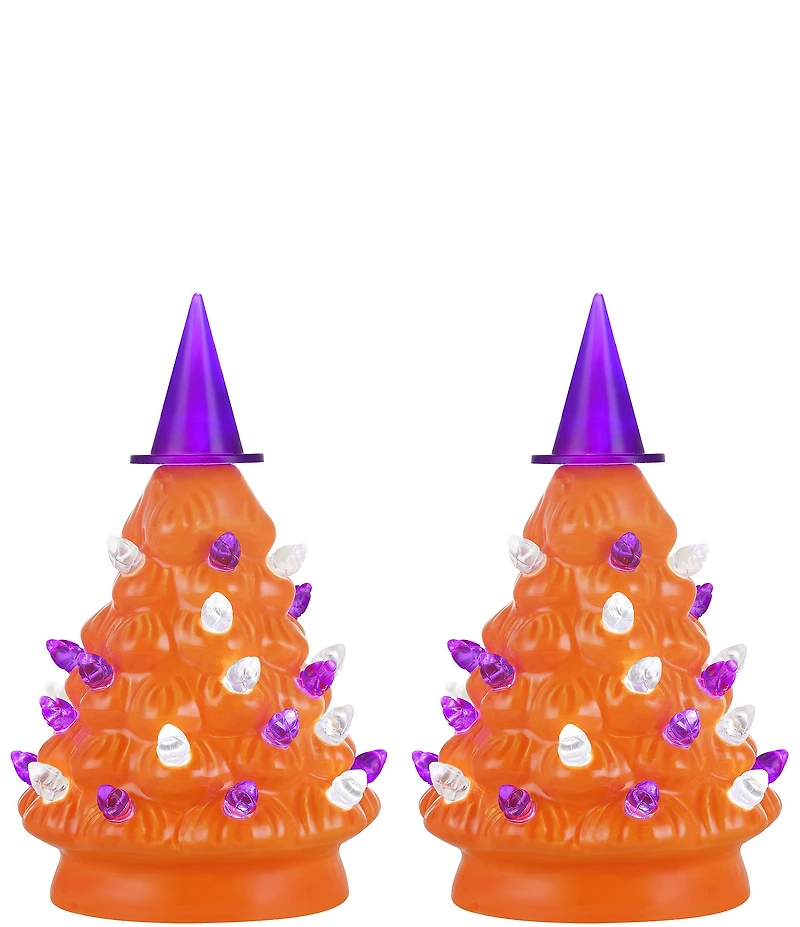 Mr. Halloween LED Lighted 5.4#double; Ceramic Witch Hat Topper Mini Tree, Set of 2