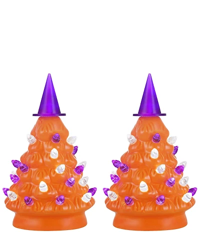 Mr. Halloween LED Lighted 5.4#double; Ceramic Witch Hat Topper Mini Tree, Set of 2