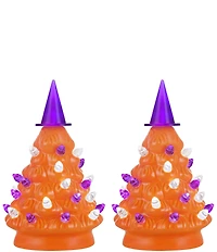 Mr. Halloween LED Lighted 5.4#double; Ceramic Witch Hat Topper Mini Tree, Set of 2