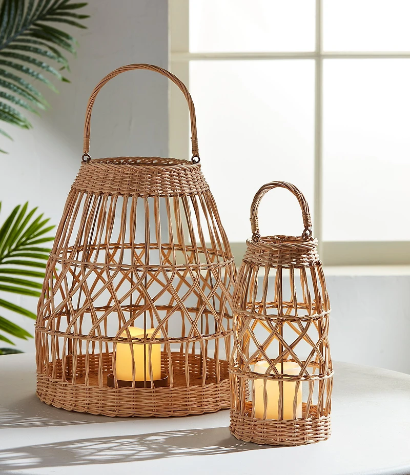 Mud Pie 4-Piece Woven LED Candle Lantern Set