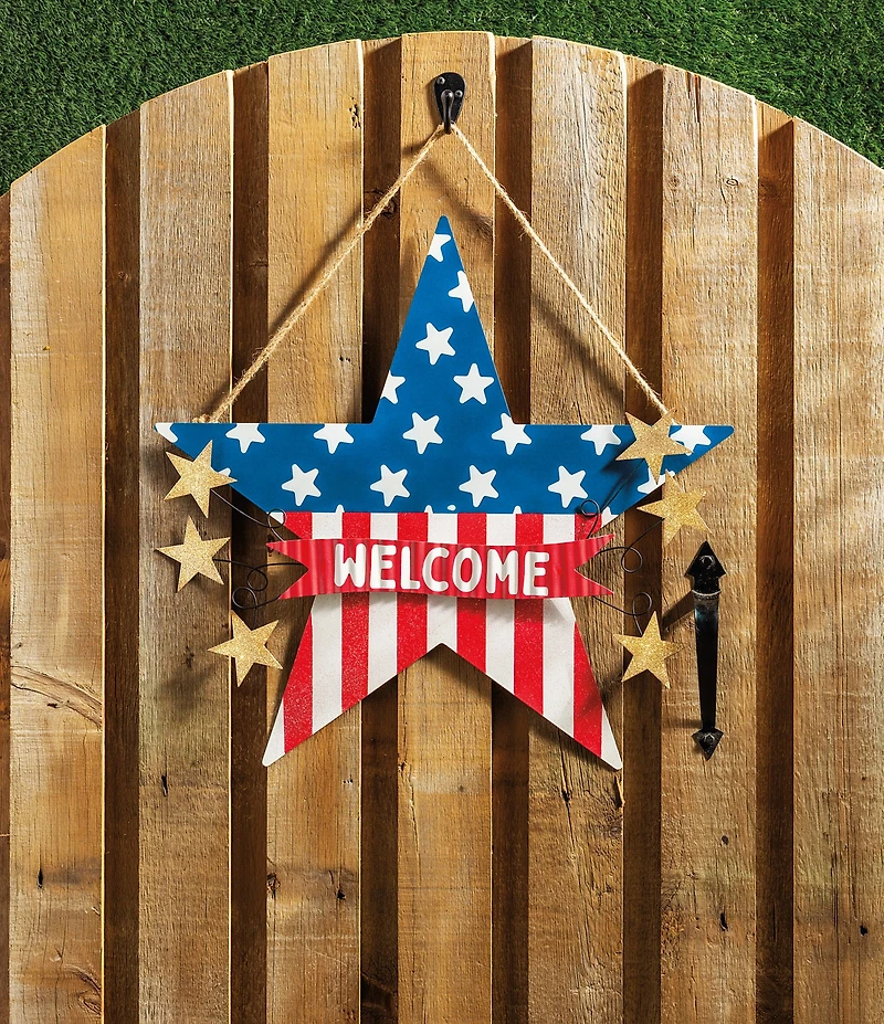 Mud Pie Americana Collection Patriotic Welcome Star Shaped Door Hanger