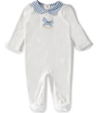 Mud Pie Baby Boys Peter Pan Collar Embroidered Rocking Horse Footed Sleeper