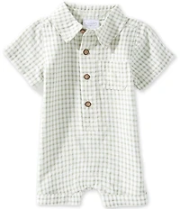 Mud Pie Baby Boy Short Sleeve Polo Collar Button Front Gingham Shortall