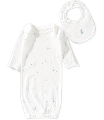 Mud Pie Baby Boys Cotton Interlock Bunny Gown & Bib 2-Piece Set