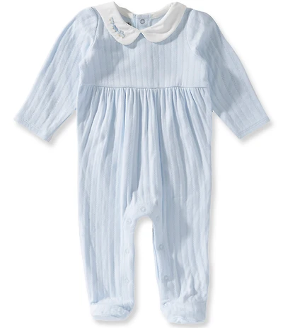 Mud Pie Baby Boys Embroidered Poplin Collar Blue Layette Train Sleeper
