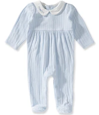 Mud Pie Baby Boys Embroidered Poplin Collar Blue Layette Train Sleeper