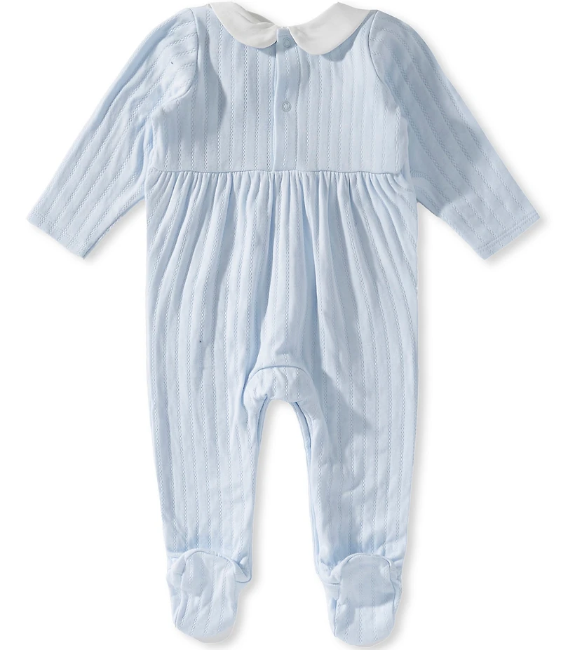 Mud Pie Baby Boys Embroidered Poplin Collar Blue Layette Train Sleeper