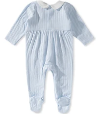 Mud Pie Baby Boys Embroidered Poplin Collar Blue Layette Train Sleeper