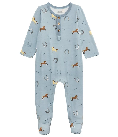Mud Pie Baby Boys Horeshoe/Horses-Printed Footed Coverall