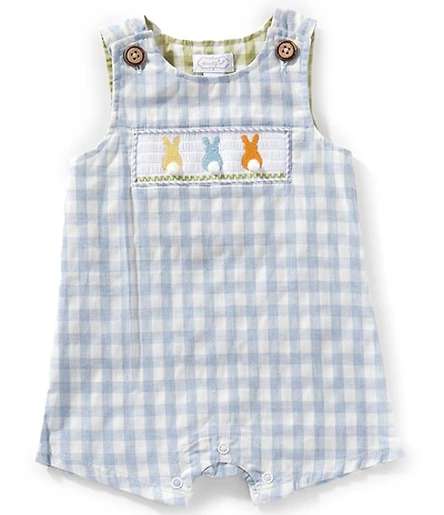 Mud Pie Baby Boys Sleeveless Gingham-Checked Bunny-Appliqued Easter Shortall