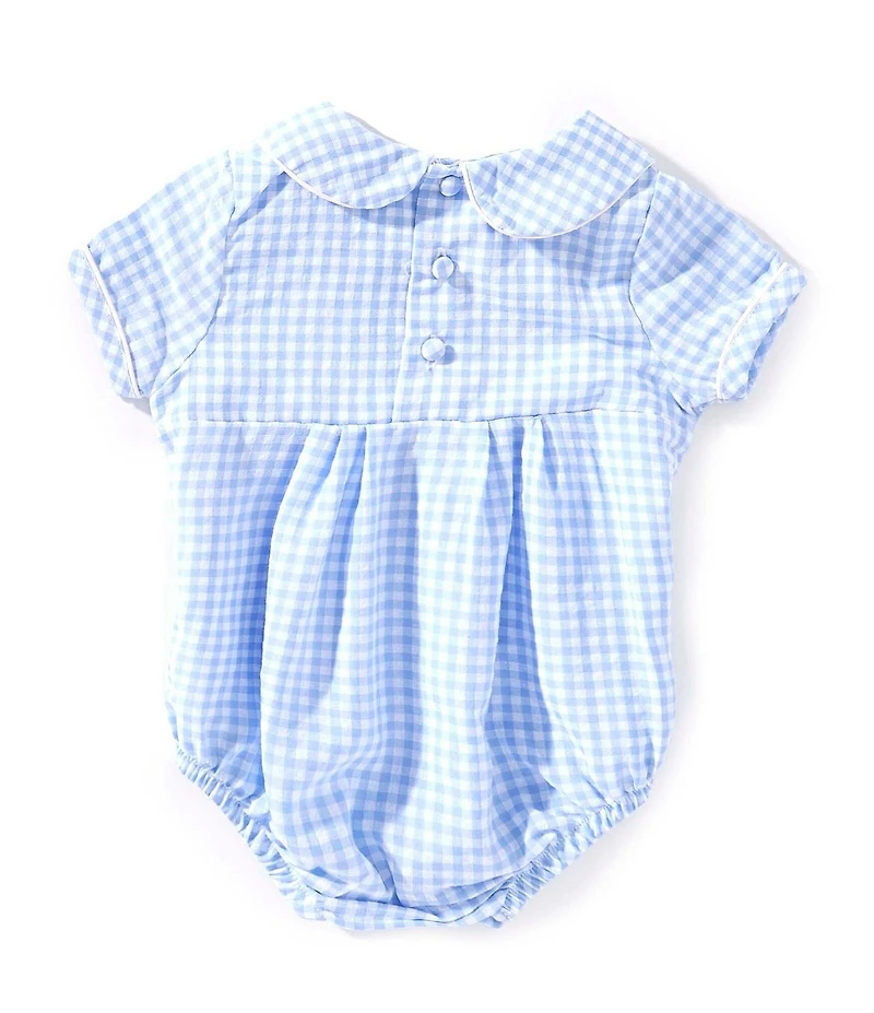 Mud Pie Baby Boys Short-Sleeve Gingham-Printed Pumpkin Embroidery Detail Bodysuit