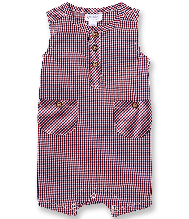Mud Pie Baby Boys Sleeveless Gingham Jon Jon Romper