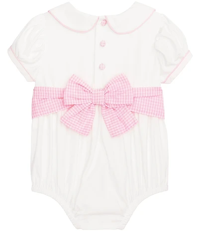Mud Pie Baby Girls Peter Pan Collar Poplin Bow Bubble Bodysuit