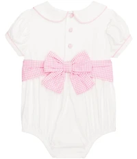 Mud Pie Baby Girls Peter Pan Collar Poplin Bow Bubble Bodysuit