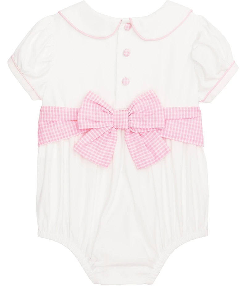 Mud Pie Baby Girls Peter Pan Collar Poplin Bow Bubble Bodysuit