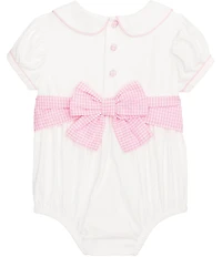 Mud Pie Baby Girls Peter Pan Collar Poplin Bow Bubble Bodysuit