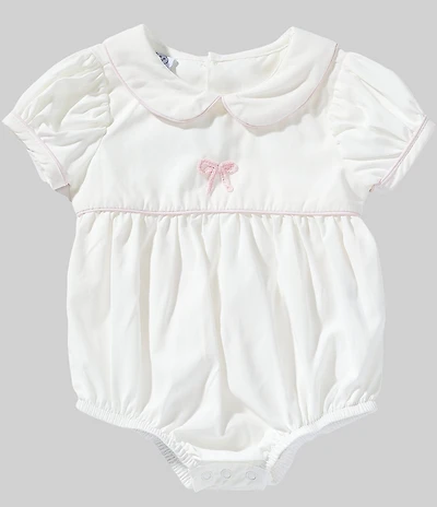 Mud Pie Baby Girls Peter Pan Collar Poplin Bow Bubble Bodysuit