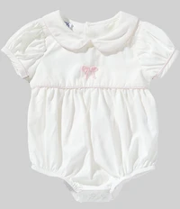 Mud Pie Baby Girls Peter Pan Collar Poplin Bow Bubble Bodysuit
