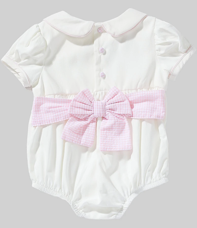 Mud Pie Baby Girls Peter Pan Collar Poplin Bow Bubble Bodysuit