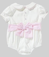 Mud Pie Baby Girls Peter Pan Collar Poplin Bow Bubble Bodysuit
