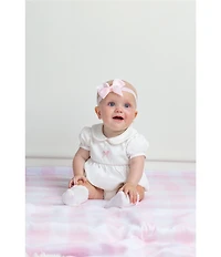 Mud Pie Baby Girls Peter Pan Collar Poplin Bow Bubble Bodysuit